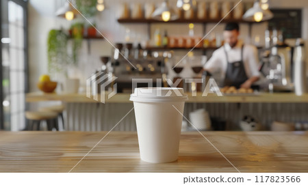 Paper white mug mockup isolated on a plain background, versatile for branding and graphic design projects 117823566