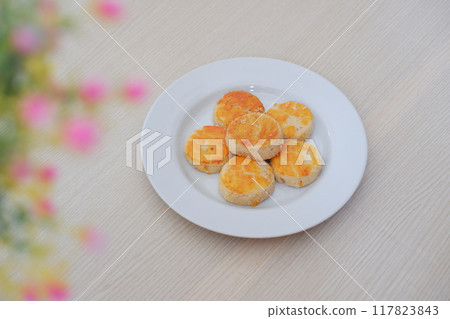 peanut cookies on white plate, closeup of photo peanut cookies on white plate, closeup of photo 117823843