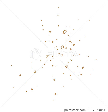 Dots, circles, dust particles, flower pollen, blades of grass. Line art is a simple hand-drawn illustration in beige, ochre, brown ink. Isolated vector EPS set of elements. Dots, circles, dust particles, flower pollen, blades of grass. Line art is a simple hand-drawn illustration in beige, ochre, brown ink. Isolated vector EPS set of elements. 117823851
