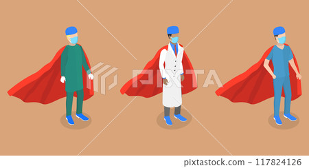 3D Isometric Flat Vector Illustration of Doctor Super Hero, Professional Hospital Workers 117824126