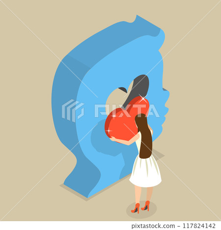3D Isometric Flat Vector Illustration of Giving Love, Child Mental Health 117824142