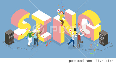 3D Isometric Flat Vector Illustration of Karaoke Party, Elderly Group Engages in Music and Dance Performance 3D Isometric Flat Vector Illustration of Karaoke Party, Elderly Group Engages in Music and Dance Performance 117824152