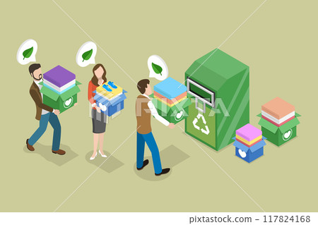 3D Isometric Flat Vector Illustration of Recycling Fabric, Giving New Life to Old Clothes 117824168