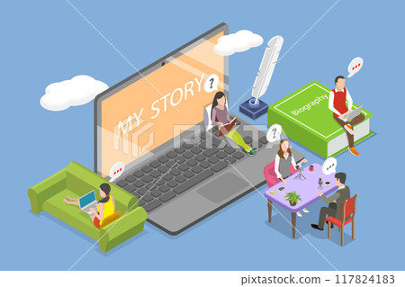 3D Isometric Flat Vector Illustration of Biography Writing, My Story 117824183