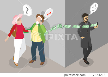 3D Isometric Flat Vector Illustration of Stealing Money From Old People, Elderly Financial Scam 3D Isometric Flat Vector Illustration of Stealing Money From Old People, Elderly Financial Scam 117824218