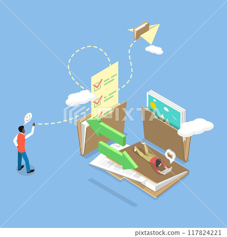 3D Isometric Flat Vector Illustration of File Transfer, Migration or Transfer of Documents 117824221