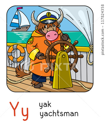 Yak yachtsman. Animals profession ABC. Alphabet Y Yak yachtsman. Animals profession ABC. Alphabet Y 117824358