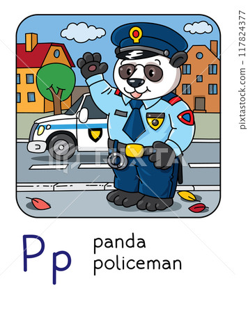 Panda policeman. Animal professions ABC Alphabet P Panda policeman. Animal professions ABC Alphabet P 117824377