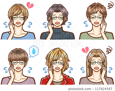 Illustration material set of handsome adult men crying tears of sadness Illustration material set of handsome adult men crying tears of sadness 117824387
