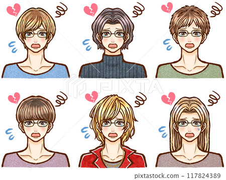 Illustration material set 3 of handsome adult men crying tears of sadness Illustration material set 3 of handsome adult men crying tears of sadness 117824389