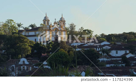 Aerial View of Tiradentes Historic Center at Sunset 117824390