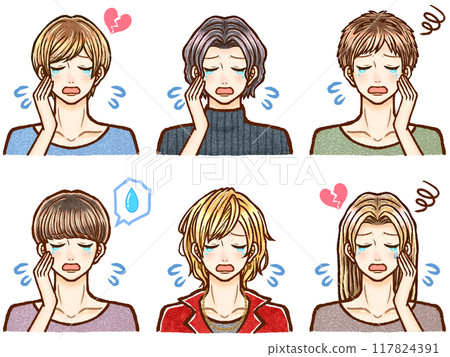 Illustration material set 4 of handsome adult men crying tears of sadness 117824391