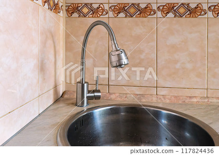 modern kitchen interior with stainless steel sink 117824436