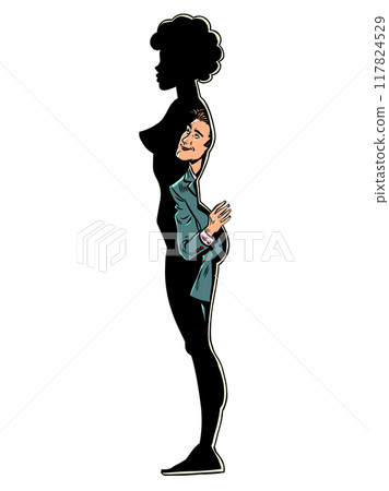 A man peers into the shadow of a naked girl. In pursuit of the ideal type for a relationship. Looking for relationships with the opposite sex. 117824529