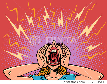 The woman screams very loudly. Ask for help in critical situations. Psychological health problems. 117824561