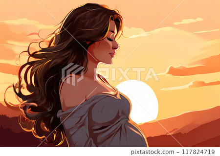 Pregnant woman in profile with her hands on her belly. 117824719