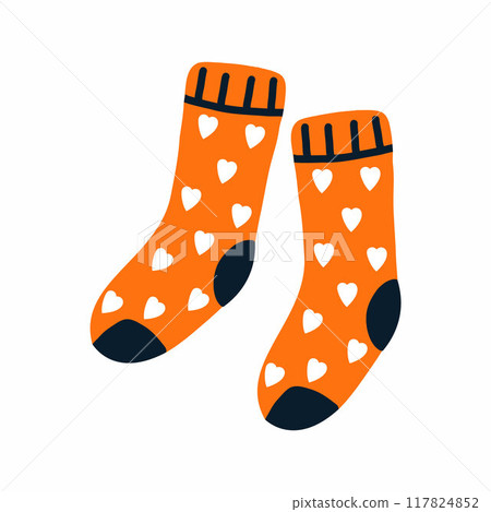 Orange cute socks on white background. Autumn illustration. Orange cute socks on white background. Autumn illustration. 117824852