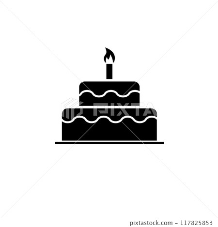 Birthday Cake, Sweet Pie Solid Flat Vector Icon Isolated on White Background 117825853