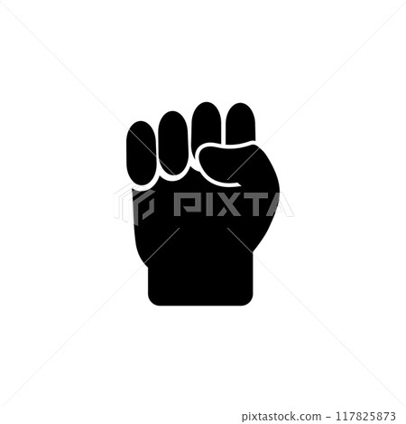 Clenched Raised Fist, Victory, Strength, Power Solid Flat Vector Icon Isolated on White Background 117825873