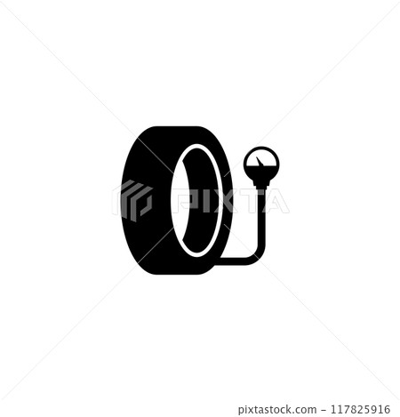 Black vector icon of tire with pressure gauge for car maintenance Black vector icon of tire with pressure gauge for car maintenance 117825916