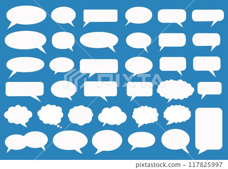 Collection of white speech bubbles on blue background. Blank empty speech bubble Vector illustration 117825997