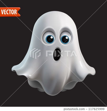 3D ghost character with surprised look and blue eyes. Vector illustration 3D ghost character with surprised look and blue eyes. Vector illustration 117825999
