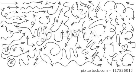 Set of various black vector arrows in hand drawn style 117826013