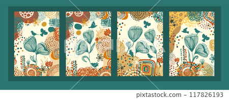 Greenery greeting, Set of postcards with flowers. invitation card template design. Poster with flowers. hand drawing. Not AI, Vector illustration Greenery greeting, Set of postcards with flowers. invitation card template design. Poster with flowers. hand drawing. Not AI, Vector illustration 117826193