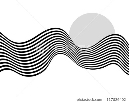 Abstract black and white wave with gray circle. 117826402