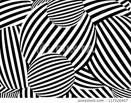 Abstract geometric black and white Optical illusion pattern on 3d circles sphere background. Abstract geometric black and white Optical illusion pattern on 3d circles sphere background. 117826407