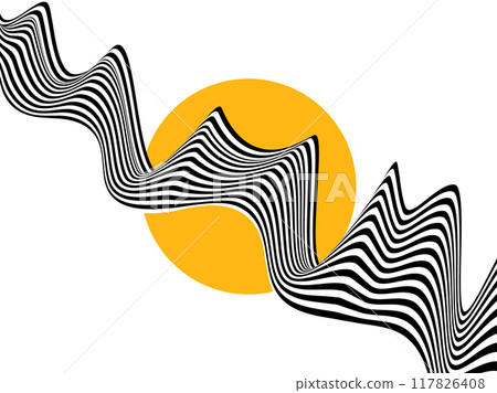 Abstract black and white wave with orange circle. 117826408