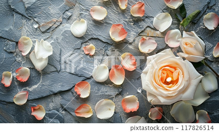 Elegant rose with petals arranged on a textured gray surface 117826514