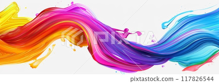 Digitally-created colorful paint swirls on a white background in yellow, orange, red, purple, blue, and green. The dynamic flow evokes movement and energy Digitally-created colorful paint swirls on a white background in yellow, orange, red, purple, blue, and green. The dynamic flow evokes movement and energy 117826544