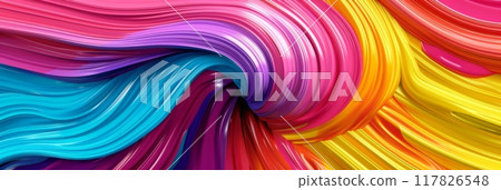 A colorful, abstract pattern of swirling paint in shades of pink, purple, blue, red, and yellow 117826548