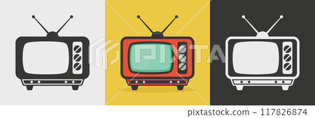 Vector Vintage TV Icons. Vintage TV Design Template. Retro TV Symbol for Web, Logo, App, UI. Vector Illustration 117826874