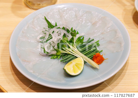 Salad of tiger pufferfish skin. A high-class pufferfish restaurant. You can taste large tiger pufferfish. April 2024 Salad of tiger pufferfish skin. A high-class pufferfish restaurant. You can taste large tiger pufferfish. April 2024 117827687