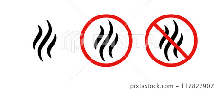 Anti bad smell icon. Odor control label. Forbidden flavors symbol. Strong flavors are not allowed. Deodorant sign. No perfume icon. Forbidden smoke. Vector illustration isolated on white background Anti bad smell icon. Odor control label. Forbidden flavors symbol. Strong flavors are not allowed. Deodorant sign. No perfume icon. Forbidden smoke. Vector illustration isolated on white background 117827907