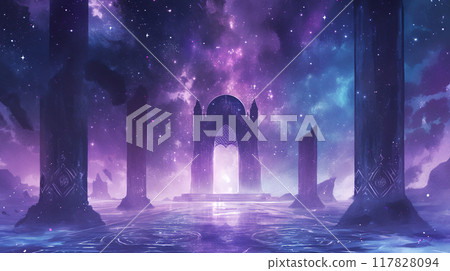 受太空啟發的神秘寺廟的水彩插圖 受太空啟發的神秘寺廟的水彩插圖 117828094