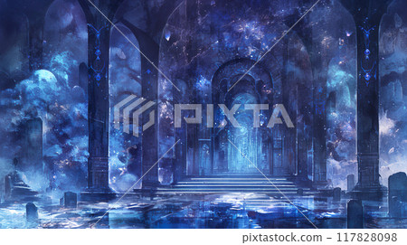 受太空啟發的神秘寺廟的水彩插圖 受太空啟發的神秘寺廟的水彩插圖 117828098