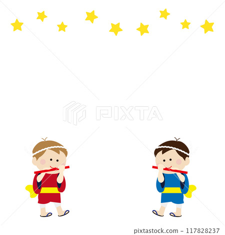 穿著浴衣吹笛子的孩子們的框架 117828237