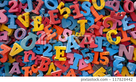 School letters symbolize start of academic year and key study concepts for optimal search relevance 117828442