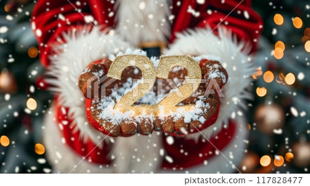 Santa claus holding 22 december number symbolizing new year and future concepts for festive 117828477