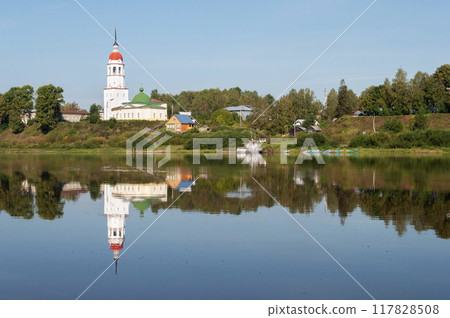 Riverbank of Sukhona river in ancient russian town Totma 117828508