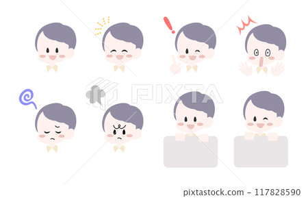 各種表情和姿勢的中年男子插圖集，顏色無線條 117828590