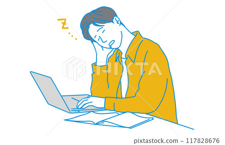 A simple illustration of a sleepy man at work 117828676