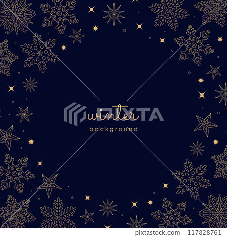 由金色線條繪製的雪花。時尚的治療。適合冬天的抽象背景資料。 117828761