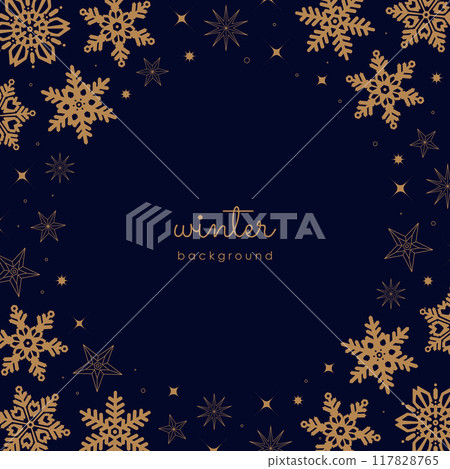 Snowflakes and stars sparkle and shine. Gorgeous winter background illustration. 117828765