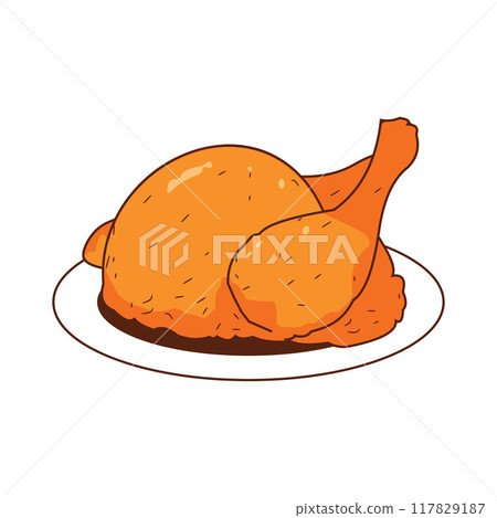 Whole Crispy Fried Chicken Fast Junk Food Vector Illustration 117829187