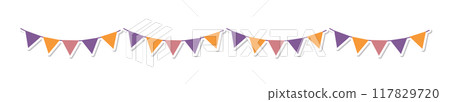 Halloween colored garland lines, sticker style with white border and shadow 117829720