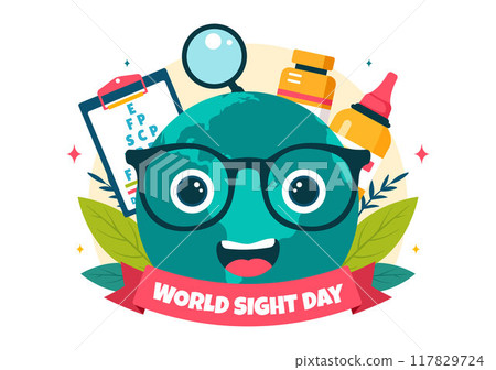 World Sight Day Vector Illustration for 10 October, featuring Vision Inspection, Blindness, and Visual Impairment in a Flat Style Cartoon Background 117829724